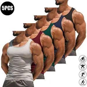 Men’s Summer 5-Pack Solid Color Tank Tops, Lightweight Breathable High-Stretch Sports Shirts, Suitable for Fitness Workouts and Everyday Wear