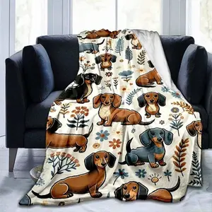 Super Soft Cute Dachshund Prints Flannel 280GSM 3D Blanket for All Seasons, Machine Washable, Lightweight & Breathable, Perfect for Family, Wedding, Souvenir Gifts