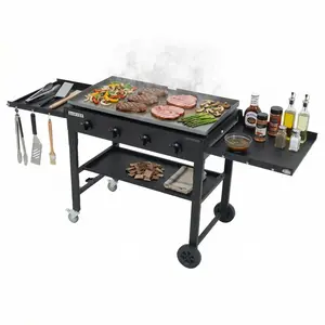 36 Inch Flat Top Grill, 4-Burner Gas Griddle (60,000BTU), Propane Griddle with Wheels, Foldable Shelves for Outdoor BBQ, Pan-Frying & Grilling