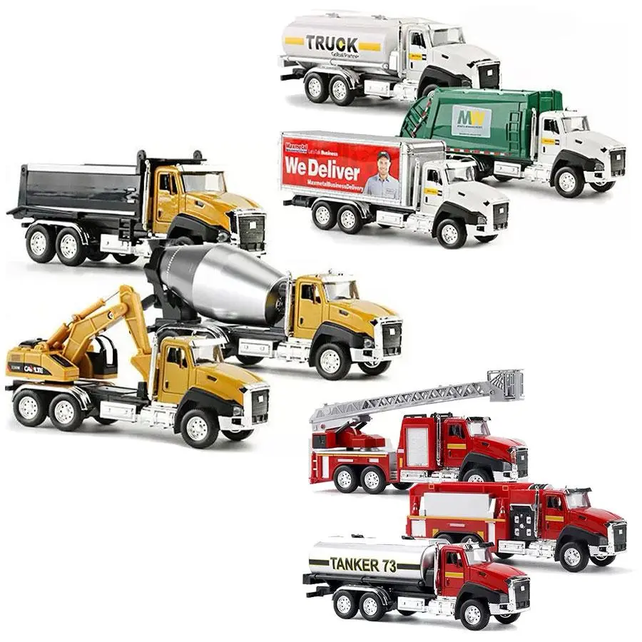 3-in-1 Alloy Truck Vehicle Playset - Metal Diecast Engineering & Sanitation Model Cars, Friction Roll Far Excavator Toy, Perfect Gift for Boys for Thanksgiving, Birthdays