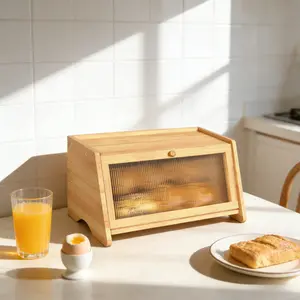 Bamboo Bread Box - Airtight Seal for Freshness, Sturdy Construction, Corner-Friendly Design, 15.74 x 9.64 x 7.87 Inches, Farmhouse Style, Brown, Single Layer