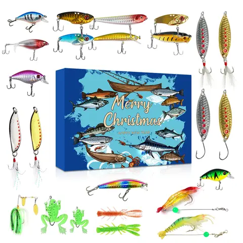 2026 Christmas Advent Calendar - 24-Compartment Fishing Bundle with Lifelike Patterns Range Lures, Top Water Trout/Bass Supplies, Festive Surprise Gift for Adult Men (Unisex Names Compatible)
