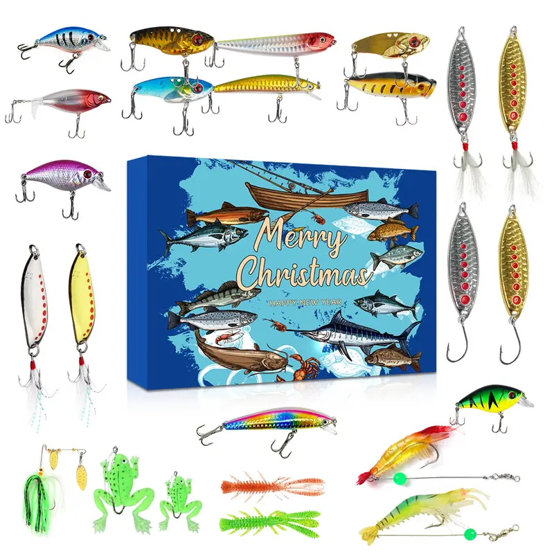 2026 Christmas Advent Calendar - 24-Compartment Fishing Bundle with Lifelike Patterns Range Lures, Top Water Trout/Bass Supplies, Festive Surprise Gift for Adult Men (Unisex Names Compatible)