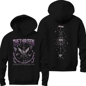 The Thirteen Throne Of Glass Hoodie, From Now Until The Darkness Claims Us, Throne Of Glass SJM Merch, We Are The Thirteen Fabric Fit