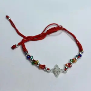 925 Sterling Silver Red String Bracelet – Rainbow Crystal Beads (2 Knot Charm Options)