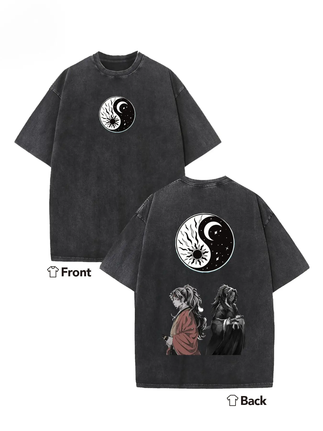 Men's Washed Cotton T-Shirt with a Vintage Anime Print, Distressed Streetwear Style for Otaku Fans, Casual Daily Wear & Watch Parties, Watch Party, Round Neck, Fitted Cut, Figure, Activewear