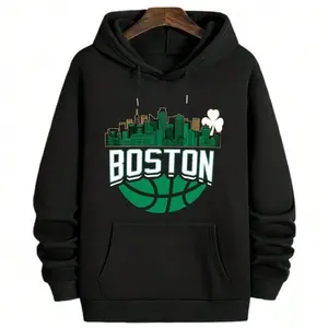 BOSTON Basketball Pattern Print Men's And Women's Hoodies Long Sleeve Hoodie, Drawstring Hooded Sweatshirt With Kan** Pocket, Casual Cozy Versatile Top For Autumn & Winter Christmas Thanksgiving Festival Knitted Cyber Monday Holiday Gift