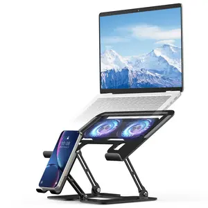 [2-in-1 Cooling Desktop Stand] 2-in-1 Carbon Steel Adjustable Height Desktop Stand | Foldable Semiconductor Fan Cooling Version for Projectors, Phones, Laptops & Tablets | Office Use
