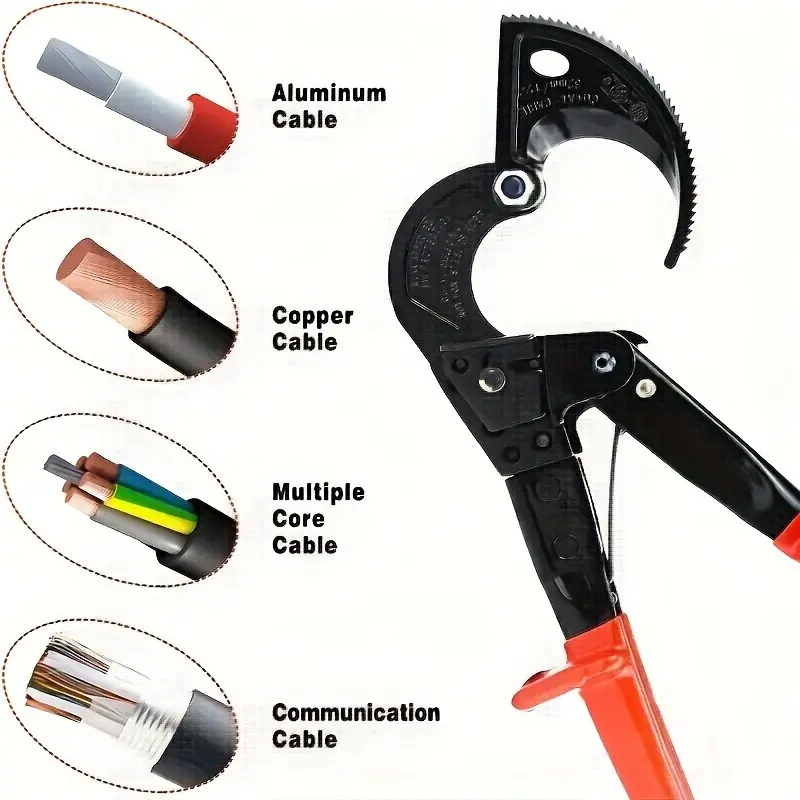 Heavy-Duty Ratchet Cable Cutters - Ideal for Aluminum & Copper Wires Up To 240mm², Multi-Core Compatible, Durable Carbon Steel Construction, Essential Electrician's Tool, Powerful Cutter, Ratcheting Cable Cutter