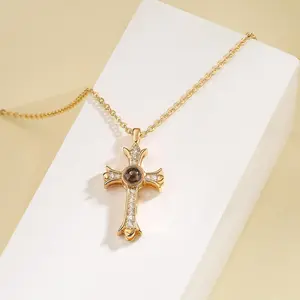 Projection Cross Necklace – Joshua 1:9 Bible Verse Necklace, Mother's Day Gift, Gold/Silver Cross Pendant, 18+2 Inches Chain Christian Religious Jewelry Gift, First Communion Confirmation Gifts, Faith & Encouragement Gift