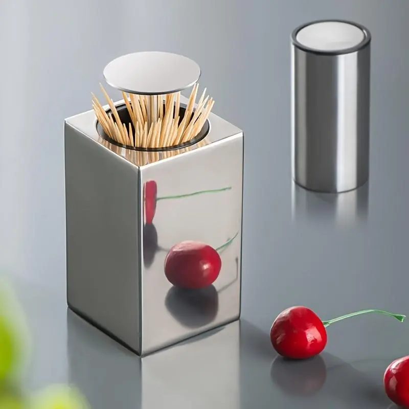 Stainless Steel Toothpick Holder, Automatic Pop-Up Toothpick Dispenser, Press To Open Toothpick Container for Kitchen and Restaurant, Bottles
