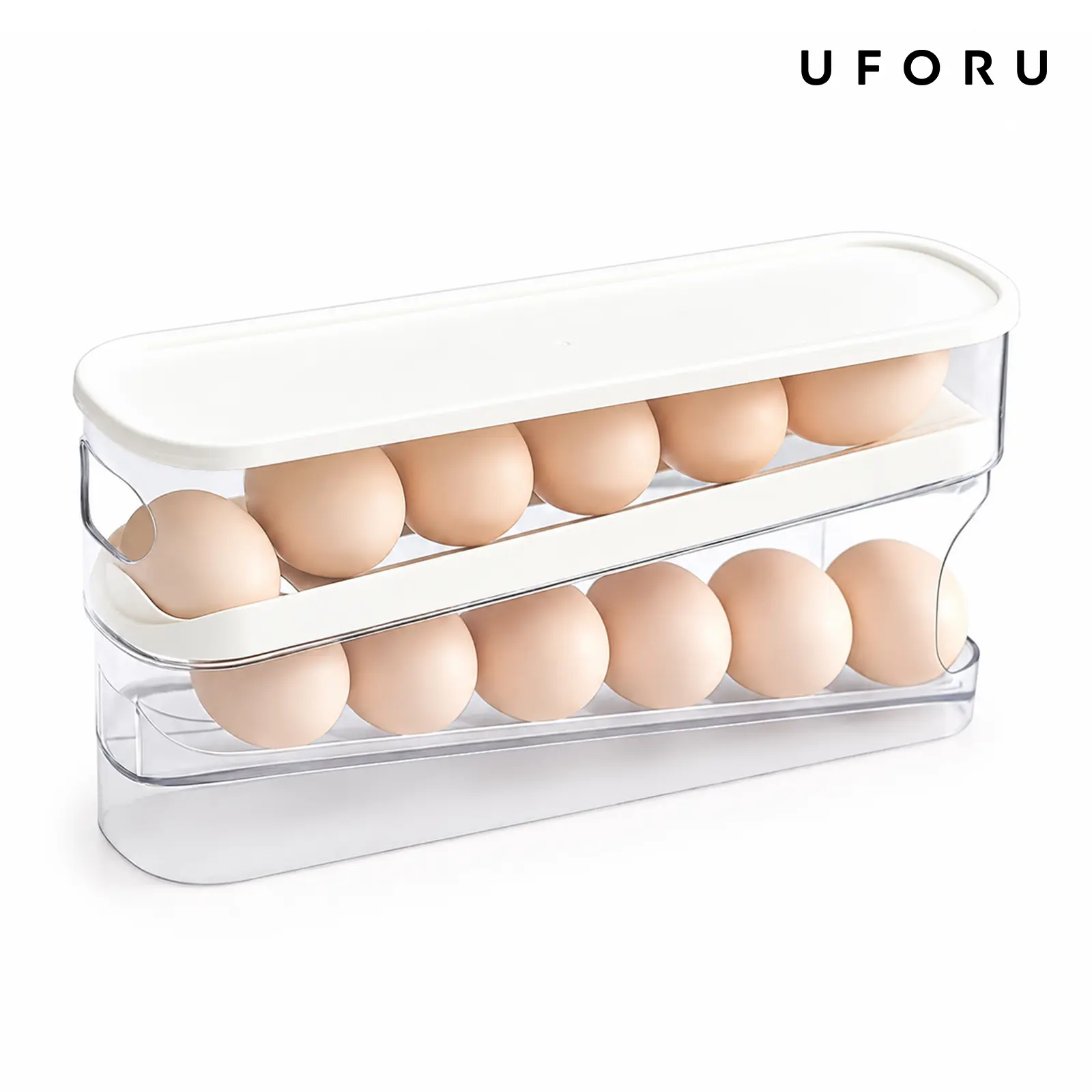 UFORU Automatic Egg Dispenser for Refrigerator, Auto-Rolling Egg Organizer with Lid & Handle, Slim Kitchen Storage Container for Fridge, Space-Saving Egg Holder for Countertop#SummerWins#DFYD
