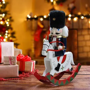 Sheaifun Nutcrackers Christmas Decorations Indoor Tabletop Christmas Decor Wooden Nutcrackers Rocking Horse Soldier Office Party Decorations for Room 8.5x2.9x10 in