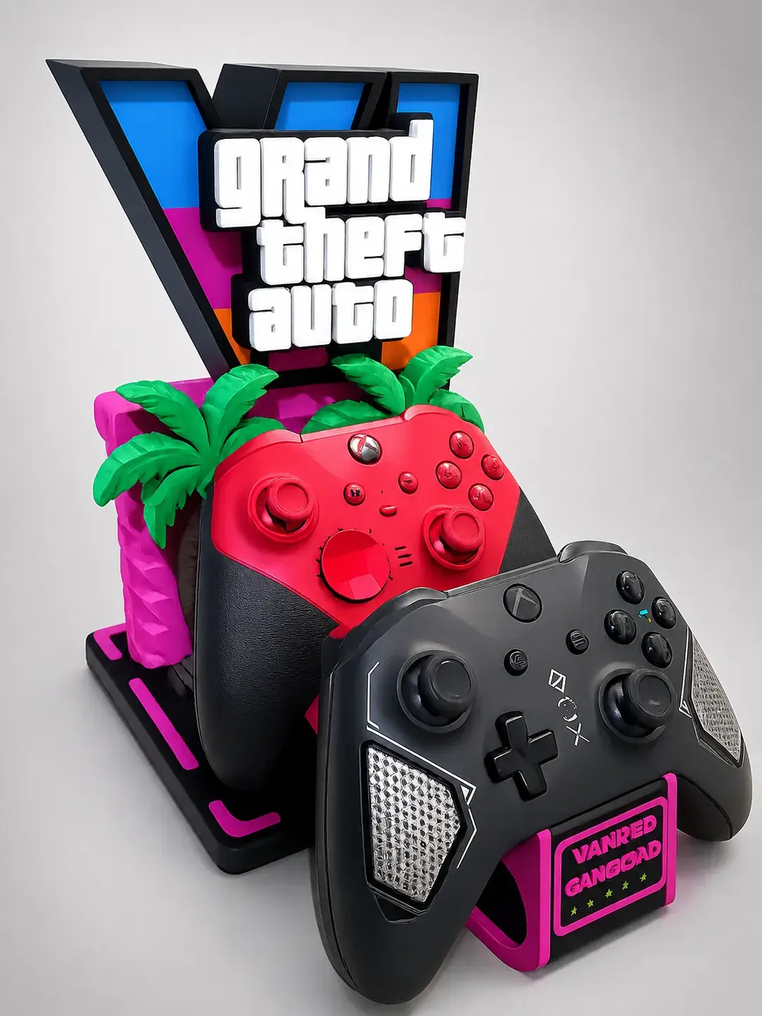 3D Printed Universal Game Controller & Headset Stand - Holds 2 Devices, Custom Gamertag, Universal Fit, Organized Game Console Accessories, Essential Gaming Accessory