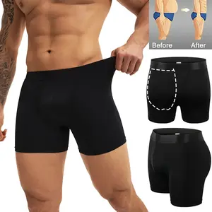 Menswear Butt Lifter Padded Underwear Boxer Briefs Hips Enhance Shorts Body Shaper Shapewear Breathable Comfy Stretch Trunks for All Seasons Black Spandex Nylon