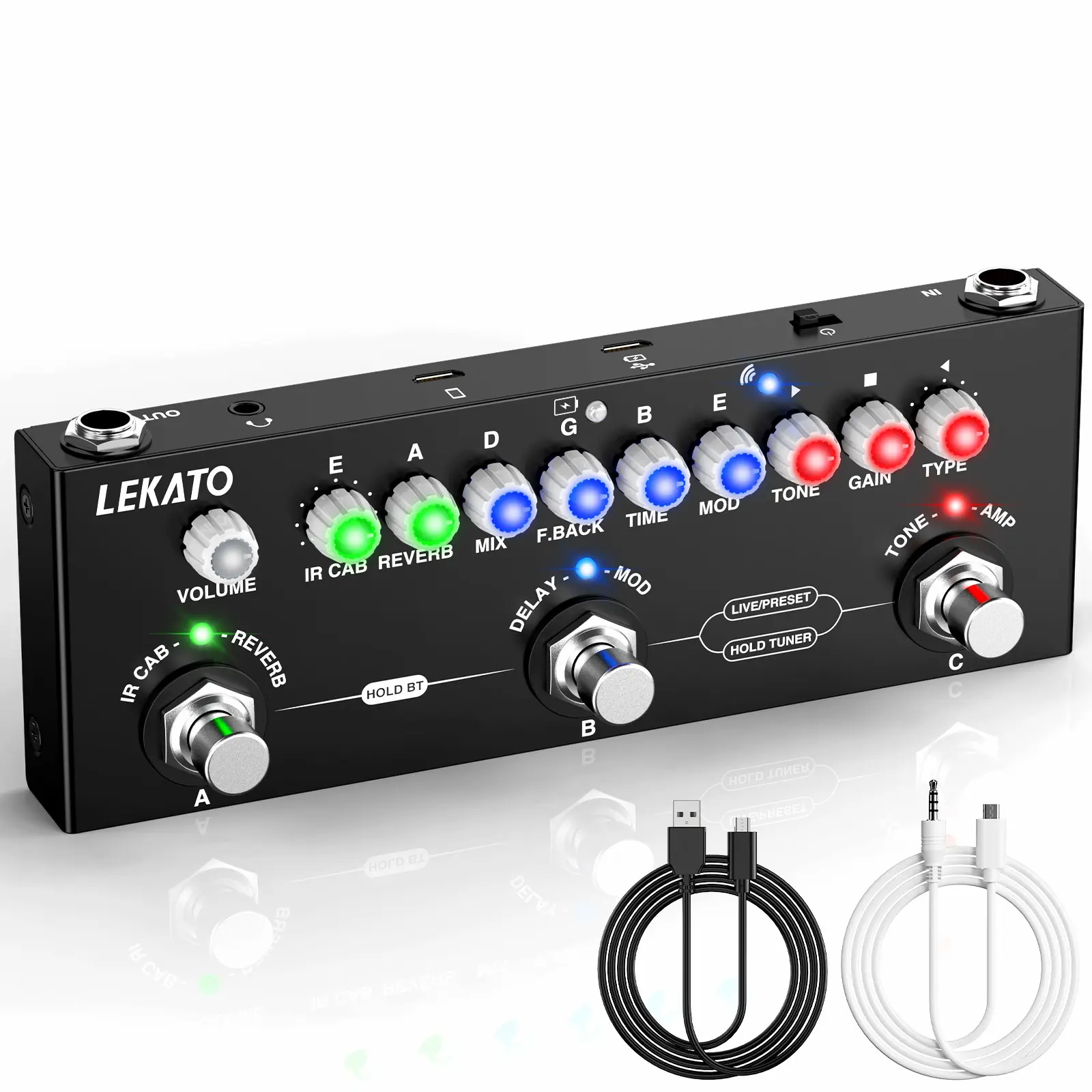 LEKATO Multi Effects Guitar Pedal, Rechargable Electric Guitar Effects Multi Pedal Support Recording,Bluetooth 5.0, with IR Loading 9 AMP Models, Delay Reverb Distortion Overdrive