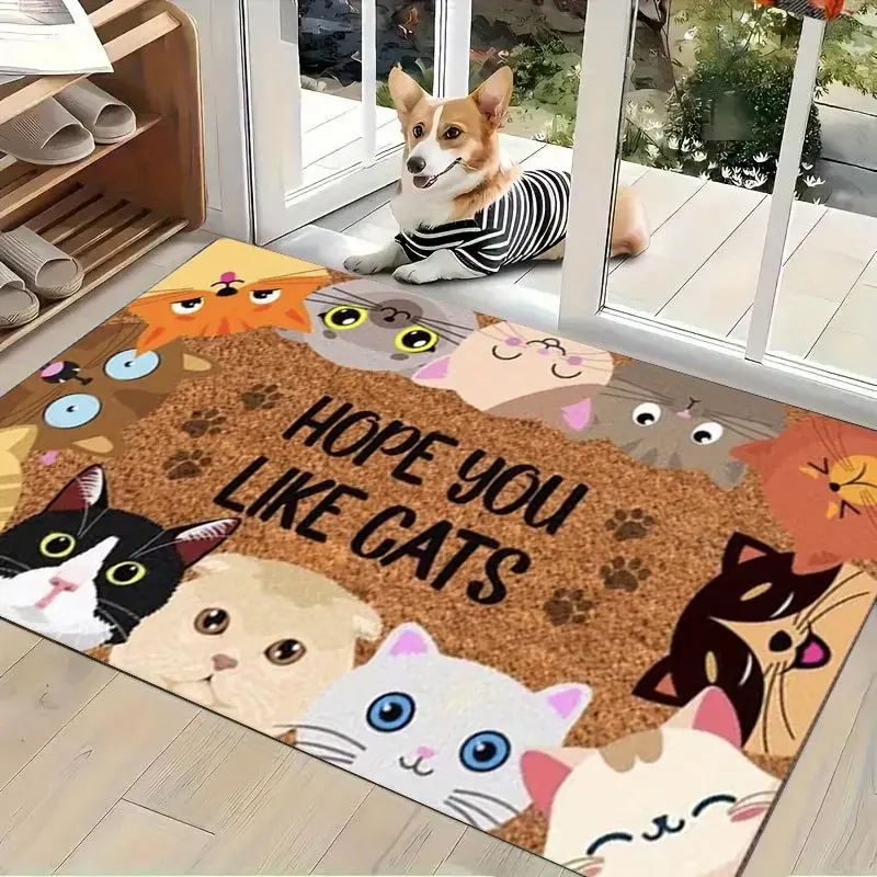 Indoor Cute Cat Print Rubber Doormat - Funny Doormats for Home Entry, Non-Slip Single Mat with Printed Surface, Retro Classic Cozy Easy-Clean Entryway Decor, 24x16in/32x20in Sizes for Bedroom, Living Room