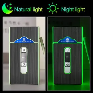 1Pack Creative Luminous Cigarette Case with USB Rechargeable Metal Windproof Lighter, 20pcs-Cigarette Box Storage Container, Portable Integrated Light for Women & Men – Ideal Gift