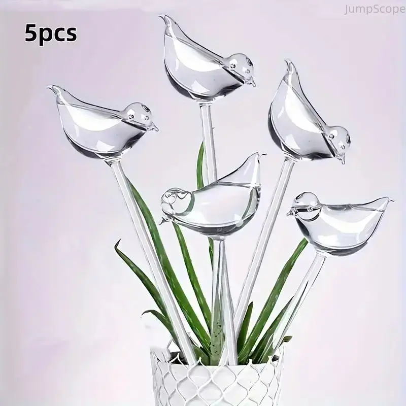 5Pcs Bird Form Aqua Globe Dripper Self-Watering Plant Stakes - Automatic Watering Devices, Gravity-Fed Irrigation Stick Water Equipment, Auto Feed/Water Filled Tools for Indoor/Outdoor Potted Plants, Bonsai, Water Filled Watering Equipment