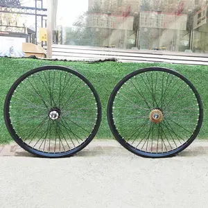 26"x1.85 Heavy Duty Bike Wheels Set 12G 48 Spokes & 22T Single Speed Freewheel, Double Wall Aluminum Alloy Rimset 100x135mm (Black)