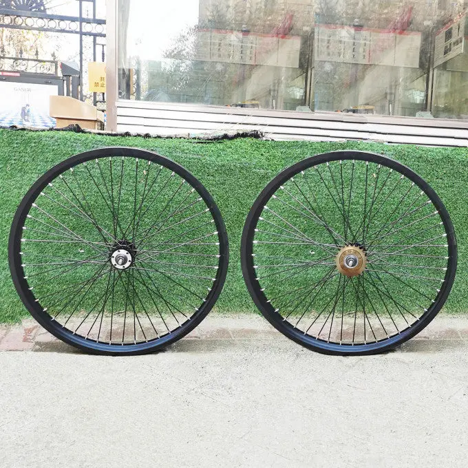 26"x1.85 Heavy Duty Bike Wheels Set 12G 48 Spokes & 22T Single Speed Freewheel, Double Wall Aluminum Alloy Rimset 100x135mm (Black)