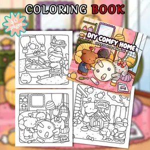 1PC DIY COMFY HOME coloring book, featuring cute pet home decor patterns, thick paper, stress-relief and relaxing drawing book, perfect Valentine's Day gift, creative coloring book, adult coloring book, perfect Valentine's Day gift