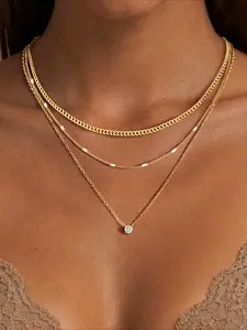 Women's Elegant Chain Necklace & Artificial Zircon Pendant Necklace, Exquisite Trendy Necklace Set, Layered Necklaces, Chic Gorgeous Jewelry As Gift for Girlfriend, Fashion Jewelry Party