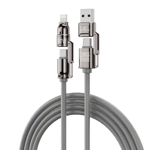 240W Alloy Aluminium Boost Charger Set with Super Soft Liquid Silicone 3.9FT(1.2M) 4-in-1 USB-A Multi-Port Cable, 220V-380V Sync & Protection for Mobile, Cellphone, Smartphone Charging & Multi-Device Cables