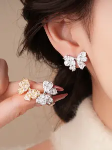 Elegant Bow Zircon Earrings, Sweet Style Ear Studs, High-End Fashion Jewelry for Women, Perfect for Parties and Daily Wear