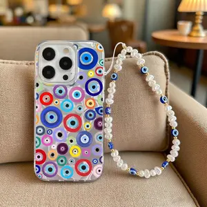 Goth Full Evil Eyes Pearl Chain Protective Case For Smartphone Xiaomi 15T 14T Pro 11 Lite Redmi A5 15 15C A3X A3 Heart Evil Eyes Sun Moon Phone Cover Cases Protection