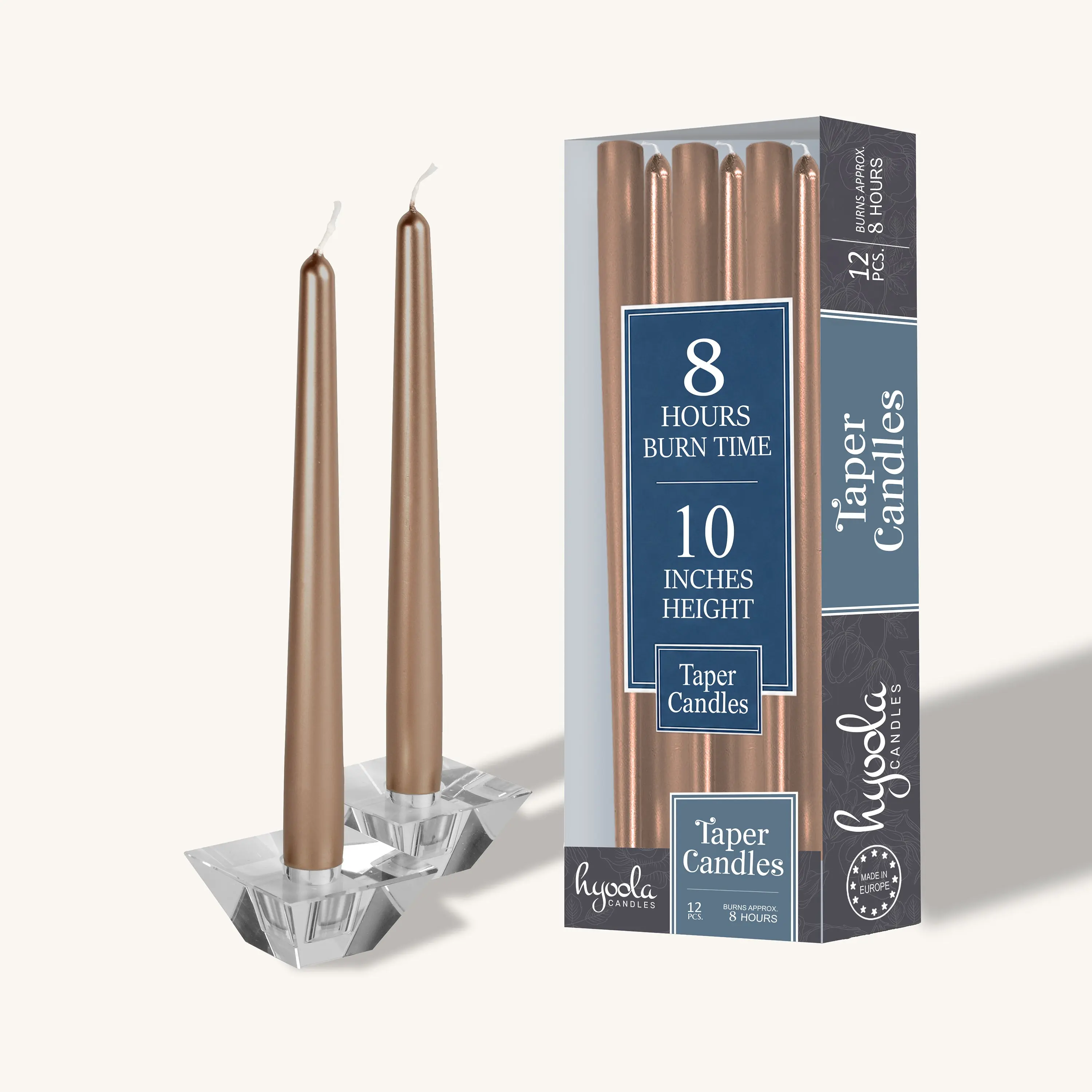Metallic Antique Gold Taper Candles – 10-Inch, 12-Pack, Unscented & Dripless