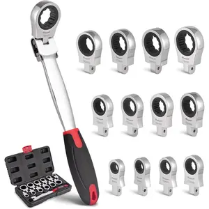 Flex  Ratcheting Wrench Set, 8-19mm Ratchet Wrench Set with Interchangeable Heads for Mechanic Repair