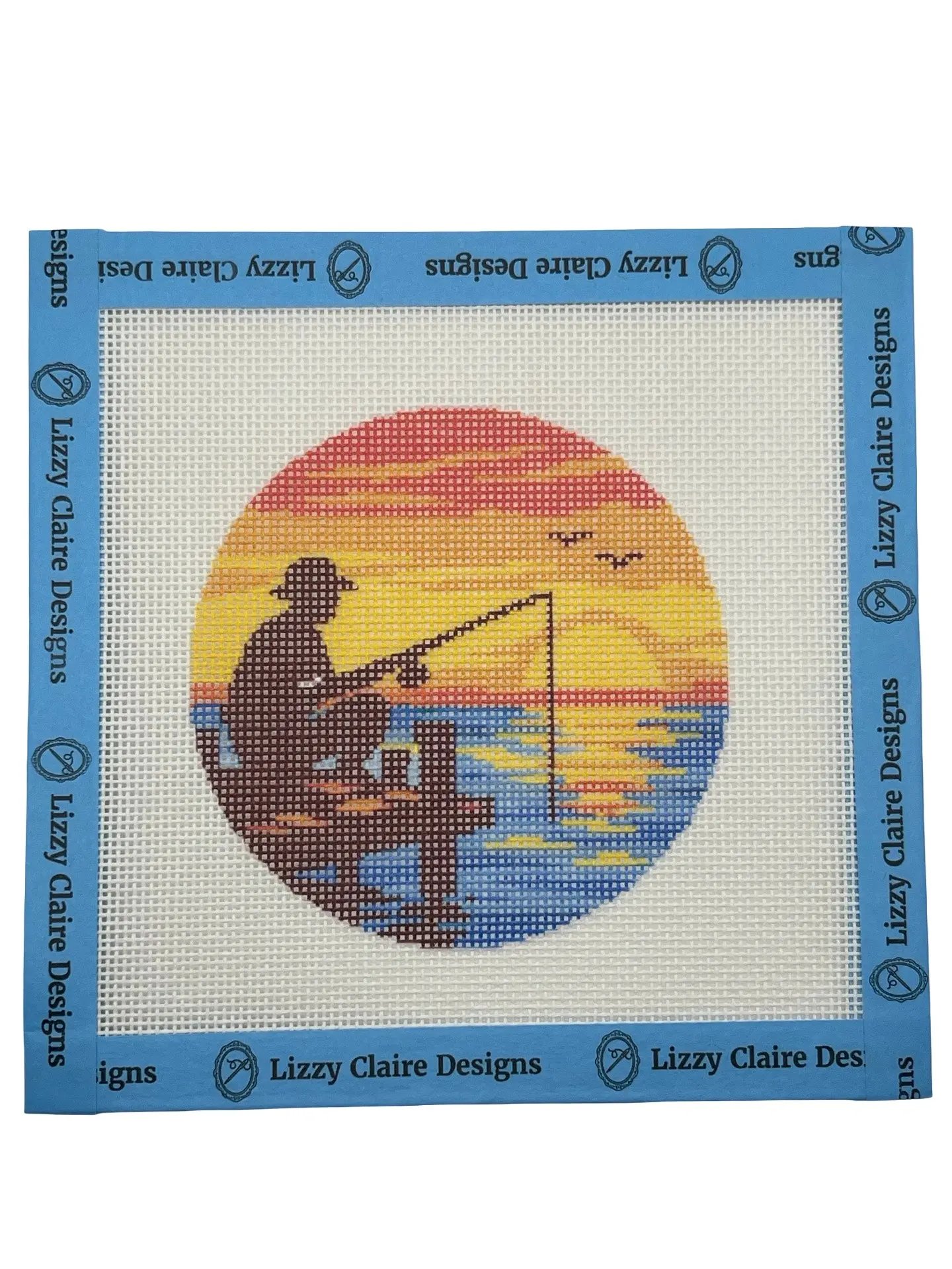 Fishing at Sunset - 18 mesh - 4 inch Round - 6 x 6 - Needlepoint Canvas