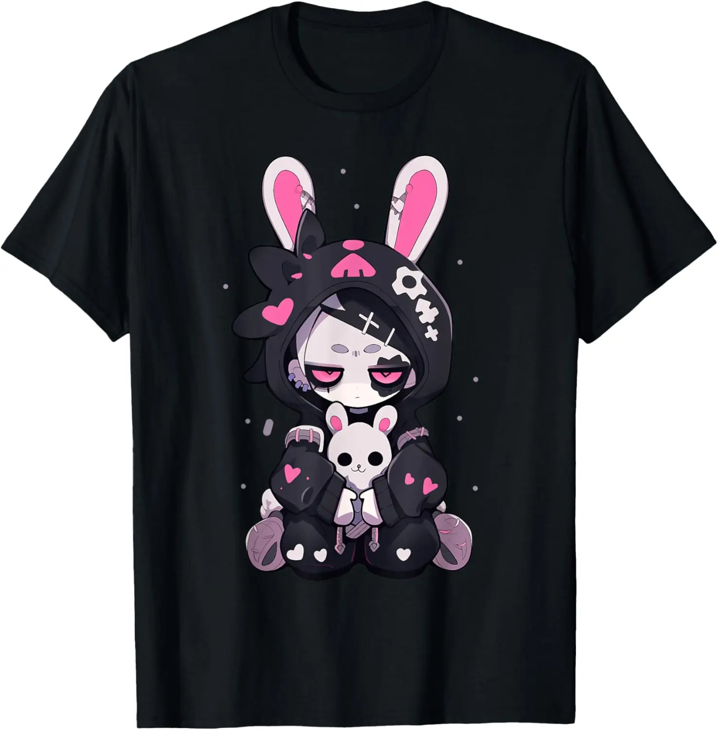 100% Cotton Goth Bunny Anime Girl Cute E-Girl Gothic Outfit Grunge T-Shirt