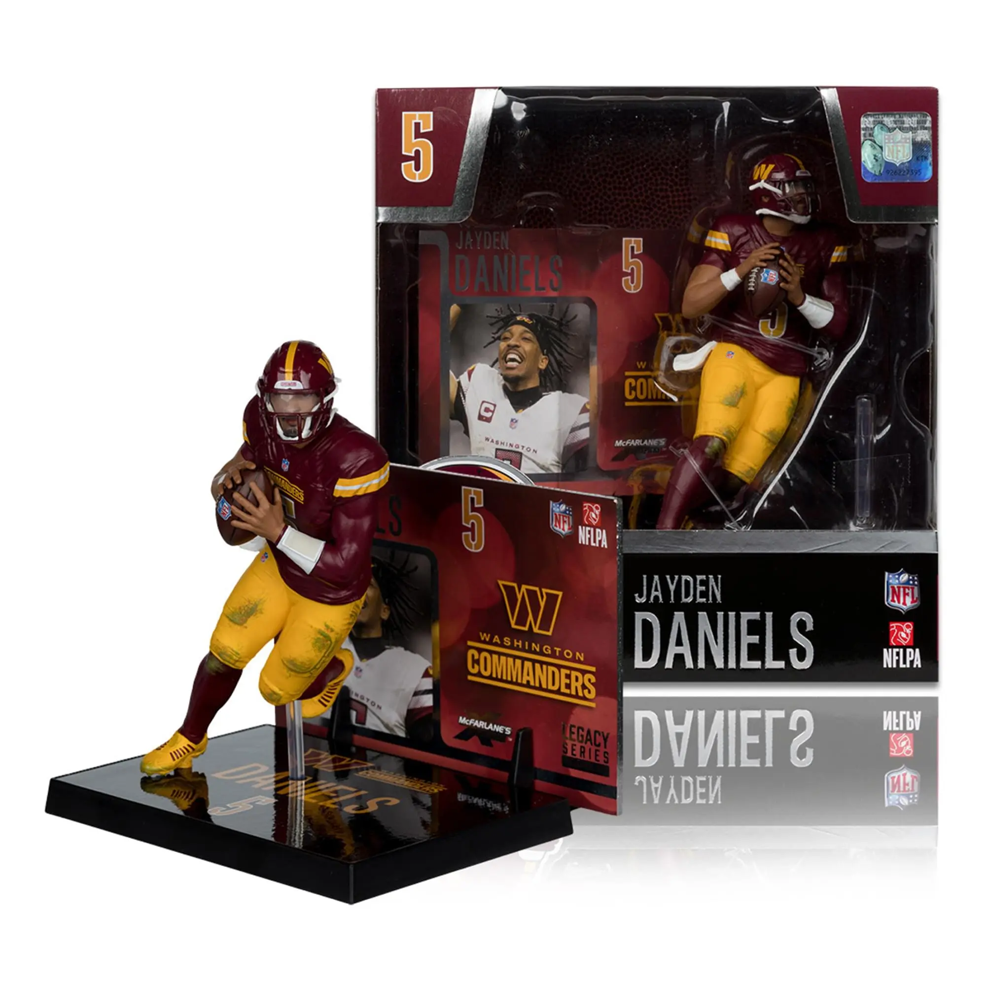 Washington Commanders Jayden Daniels NFL Action Figure, McFarlane Toys, Drafted 2nd Overall, Offensive Rookie of the Year, Choking Hazard Small Parts Warning