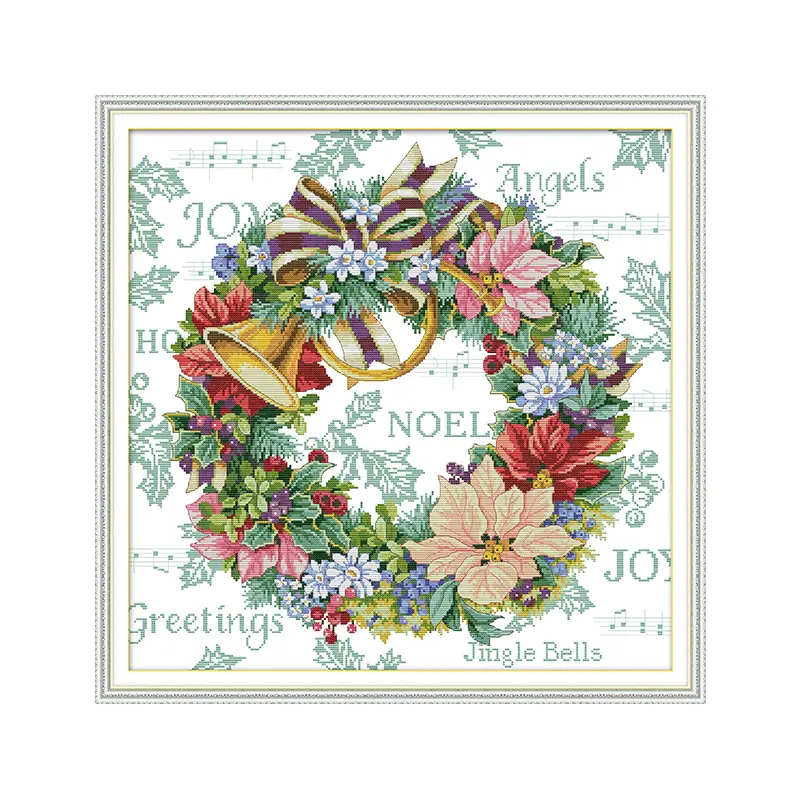 Counted Cross Stitch Kit - Traditional Counted Embroidery Set, 253X252 Holiday Wreath DIY Needlework Craft with Silk Thread, Easy-to-Follow Instructions, Elegant Living Room Decor, Handmade Charm Gift Rooted in Traditional Culture