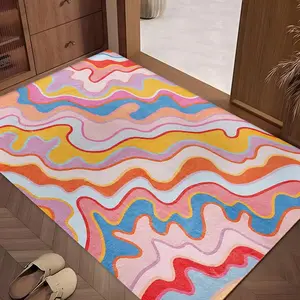 Colorful Wave Pattern Floor Mat, Non-slip Soft Floor Carpet, Decorative Area Rug for Home Living Room Bedroom, Vanity Decor Accessories, Household Decorative Rug