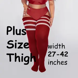 REAL PLUS SIZE Thigh Highs Socks with Stripes | Extra Long Over the Knee Long Socks | Thigh High Socks for thighs 27-42'' | + Free Thigh Belts Bridal Print Overall Leg Womenswear Striped