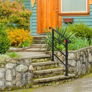 Hot Handrails For Outdoor Steps, Wrought Iron Handrail Fits 1 Or 3 Steps, Transitional Handrail With Installation Kit, Black-2024