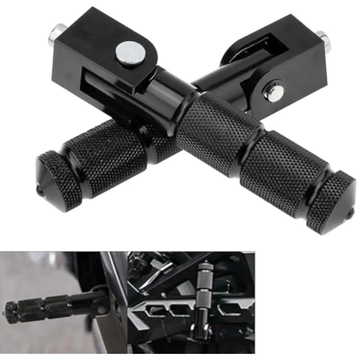 Windance Aluminum Alloy 8mm M8 Motorcycle Pedal Set - 90-Degree Foldable, Anti-Skid Knurled Grip Foot Pegs with Mounting Screws, M8 Bolt Accessories for Motorcycles, Quads, ATVs, Scooters (Black)