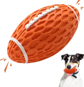 VANHEAWO Squeaky Dog Football Toy Rubber Ball for Aggressive Chewers Tough Fetch Durable Interactive for Medium Large Dogs Orange Large