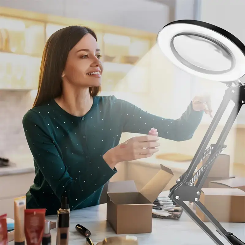 Adjustable LED Desk Lamp with Clip, 3 Color Settings, Adjustable Lighting, USB Powered for Office & Crafting, Flexible Magnifying Metal Arm for Reading & Sewing, Adjustable Lights