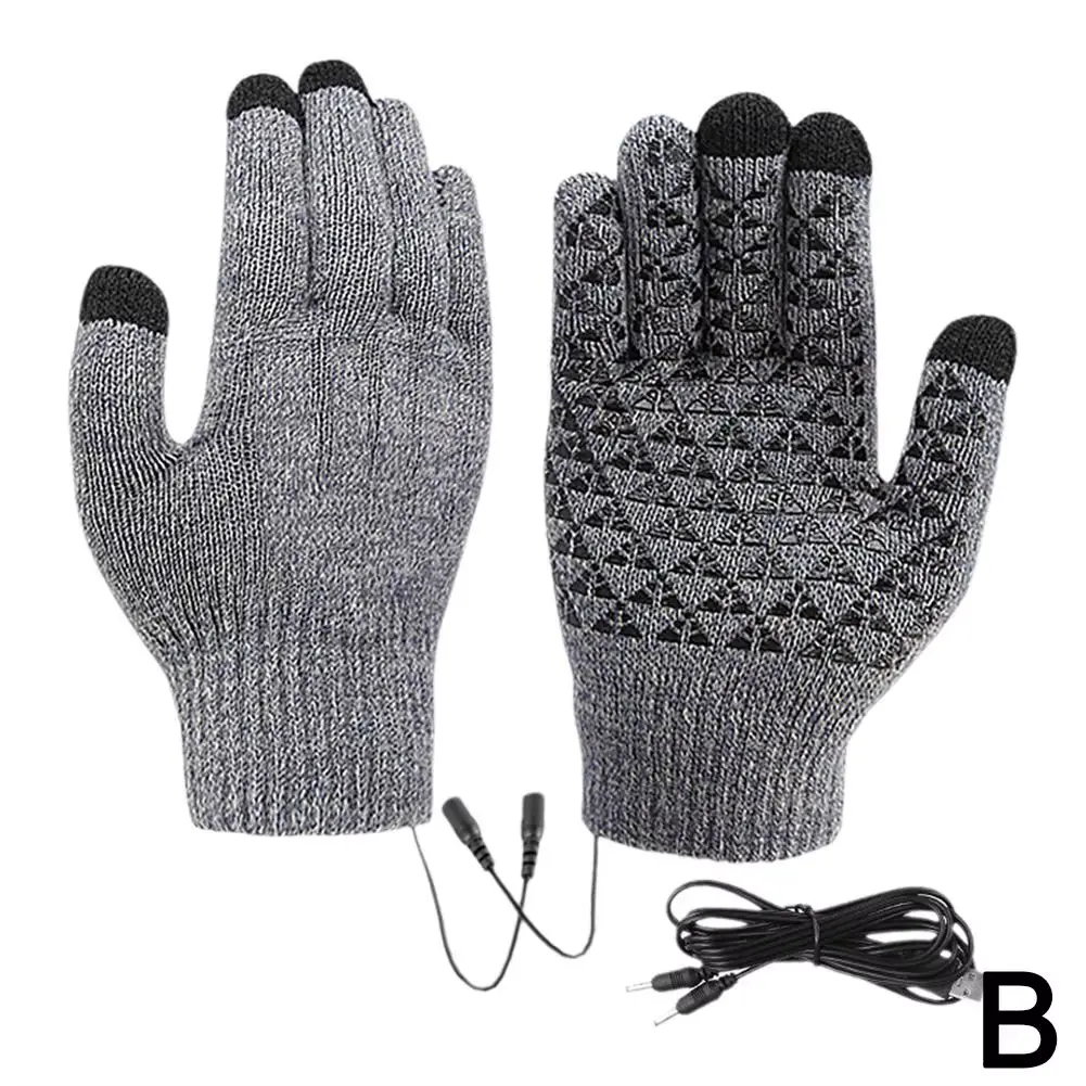 Electric USB Heated Gloves Winter Gloves Thermal Touch Screen Thermal Windproof Warm Knitted Glove Motorcycle Bicycle Gloves None