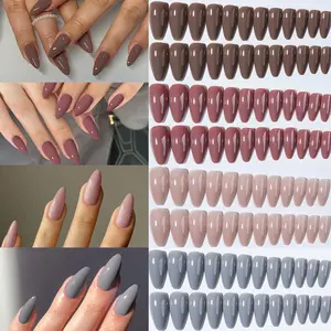 96pcs Box (4 Mix) Medium Long Almond Nails Autumn Winter Colors Press-On Short Acrylic Nail Tips Set with Storage Box for Women Girls