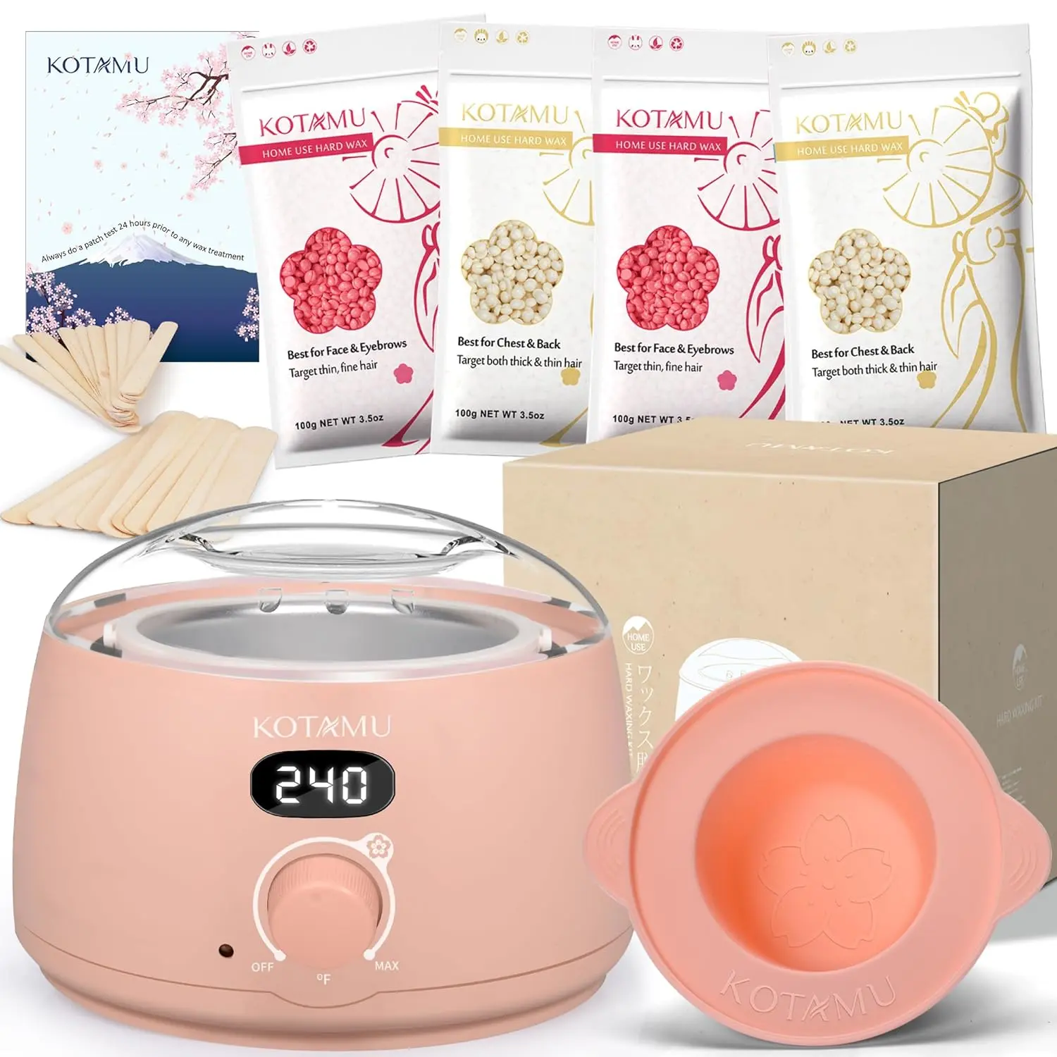 KOTAMU Digital Waxing Kit for Women & Men, At Home Hard Wax Kit for Full Body Hair Removal, Face, Eyebrow, Brazilian, Bikini, Armpit, Legs, Sensitive Skin Wax Beads.sensitive skin waxing for home salon use. Body Care Hair Removal