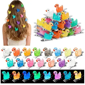 50 count Mini Duck Hair Clips for Women Girls,  Glow in the Dark Duck Hair Barrettes Cute Mixed Colorful  Hairpins Hair Accessories Party Supplies