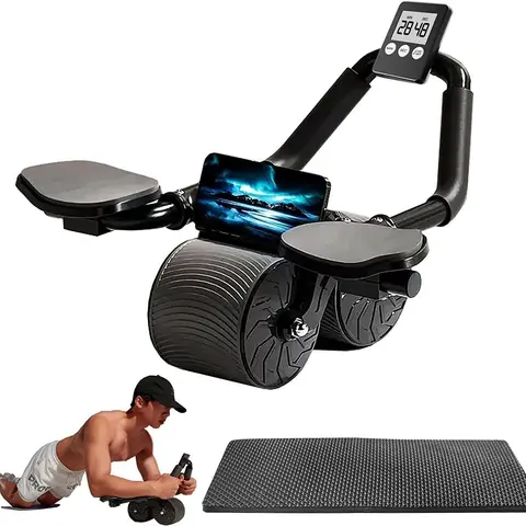 Intelligent Dual-Wheel Ab Roller Wheel - Auto Brake, Digital Timer, Phone Holder, Sweat-Grip Handles, Eco-Friendly Durable Core Trainer, Ab Exercise Machine, Floor-Protecting, Noise-Reducing for Home Gym Workouts