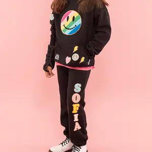 Custom Sweat Set with Supersize Smiley Patch and Glitter Chenille Letters for Kids