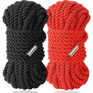 2pack Silk Rope Long Rope, Skin Friendly Soft Rope Durable, 5M 8 mm Multipurpose Long Satin Braided Twisted Rope (Black, Red)