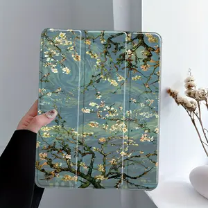Oil Painting Tree Branch Starry Sky Pattern Anti-Fall Tablet Case with Pen Slot Foldable,Suitable for iPad Mini, Air, Pro 4,5,6,7(2017,2018,2019,2020,2021,2022,2023,2024,2025 models),and Samsung S6,7,8,9,10FE + A7 LTE tablet cases